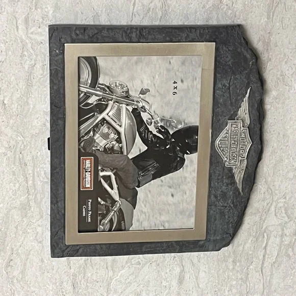 2004 Hallmark Authentic Harley Davidson Photo Frame Metal & Stone Slate 4x6 - Picture 2 of 4